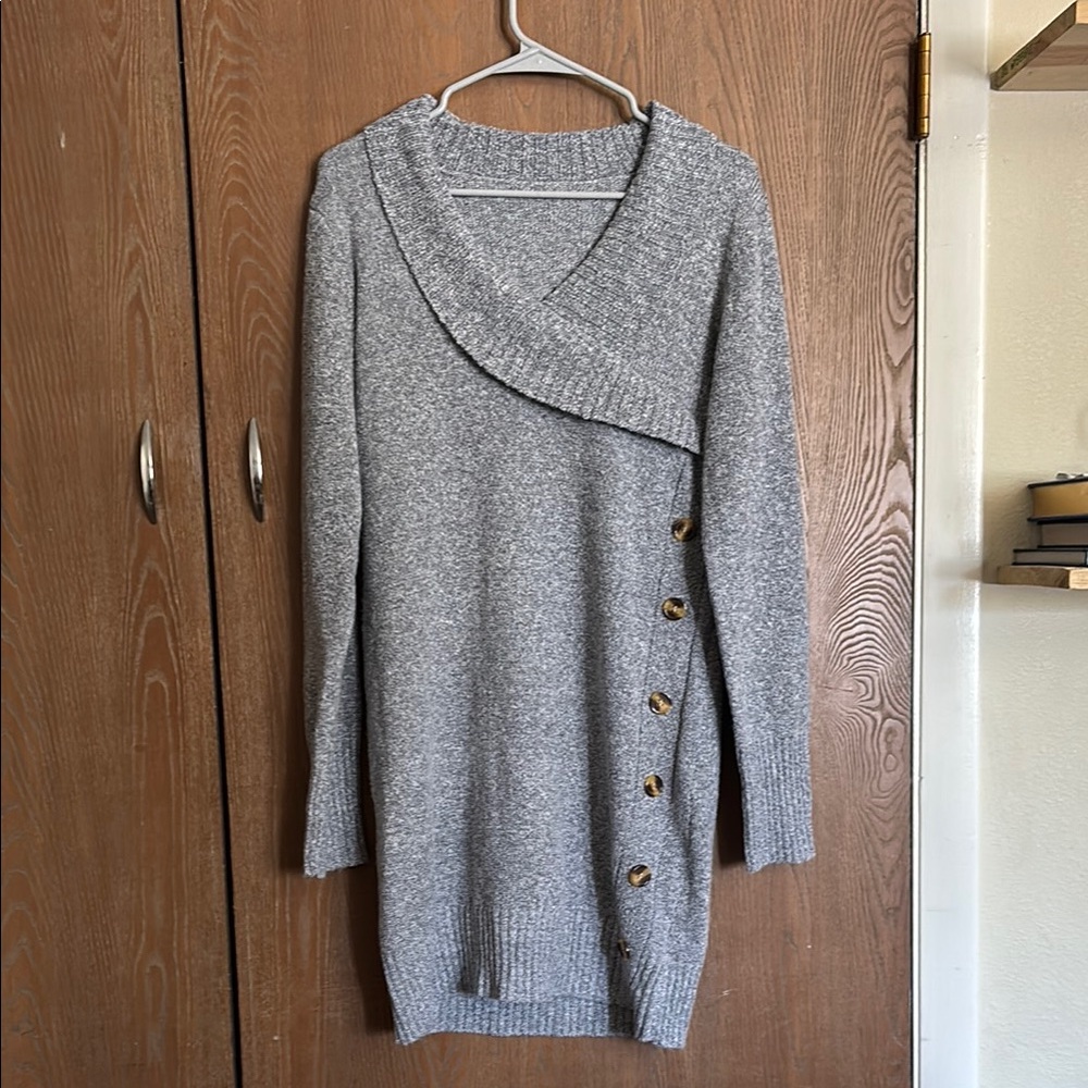 Gray faux button sweater dress